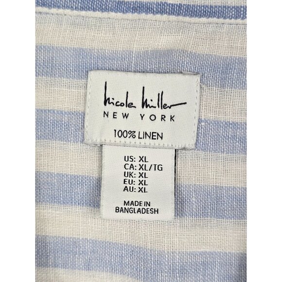 Nicole Miller New York Blue & White Striped 100% Linen Shirt XL - Picture 2 of 3